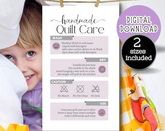 Quilt Care Card, Quilt Gift Tag, Care Instructions, Printable Quilt Care, How to wash a Quilt