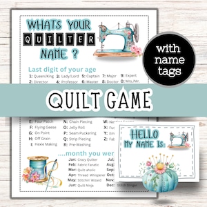 What's Your Quilter Name Game, Quilt Guild Games, Quilt Club, Retreat Activities, Retreat Planning, Quilting Games, Ice Breaker Game (blue)