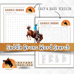 Saddle Bronc Riding Word Search, Bucking Bronco games for kids, Rodeo Cowgirl, Western Cowboy, Rodeo Mom, Rodeo Birthday Party, Rodeo Lovers