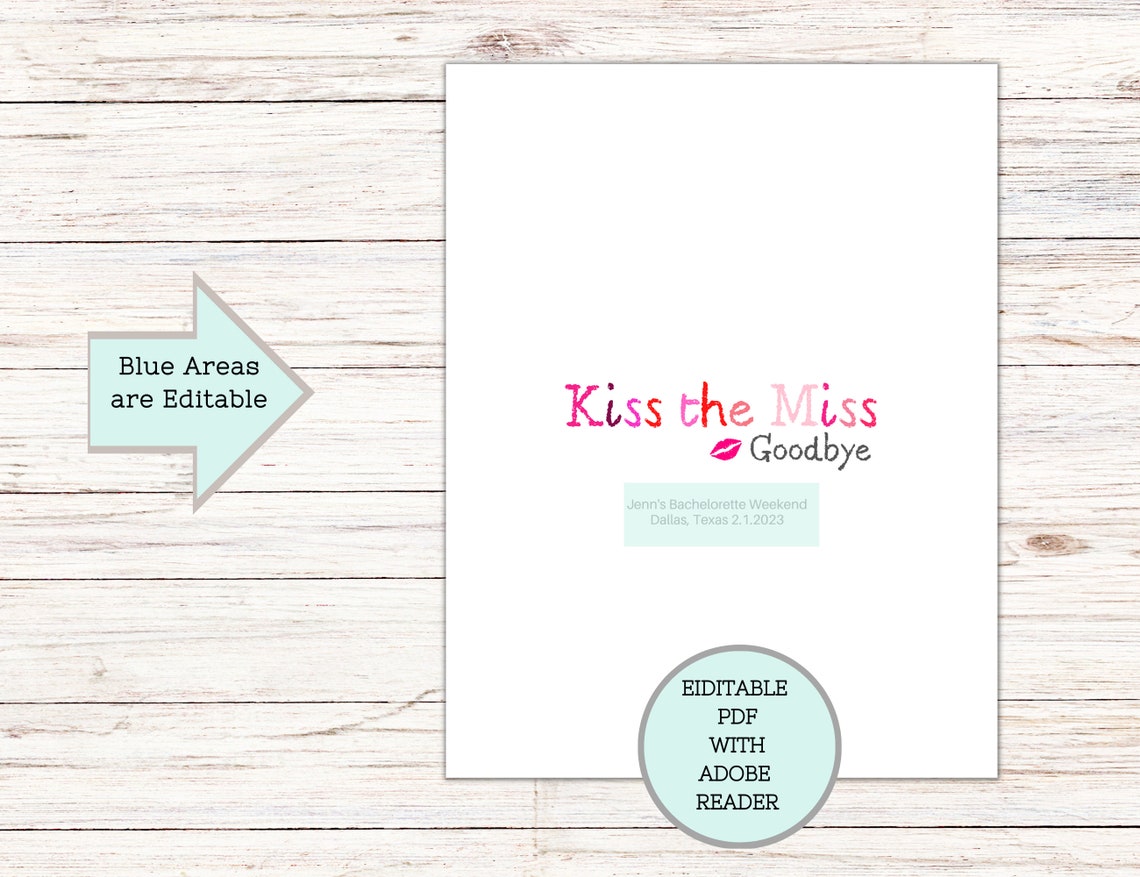 Kiss the Miss Goodbye Printable Template, Bachelorette Party Guest Book ...