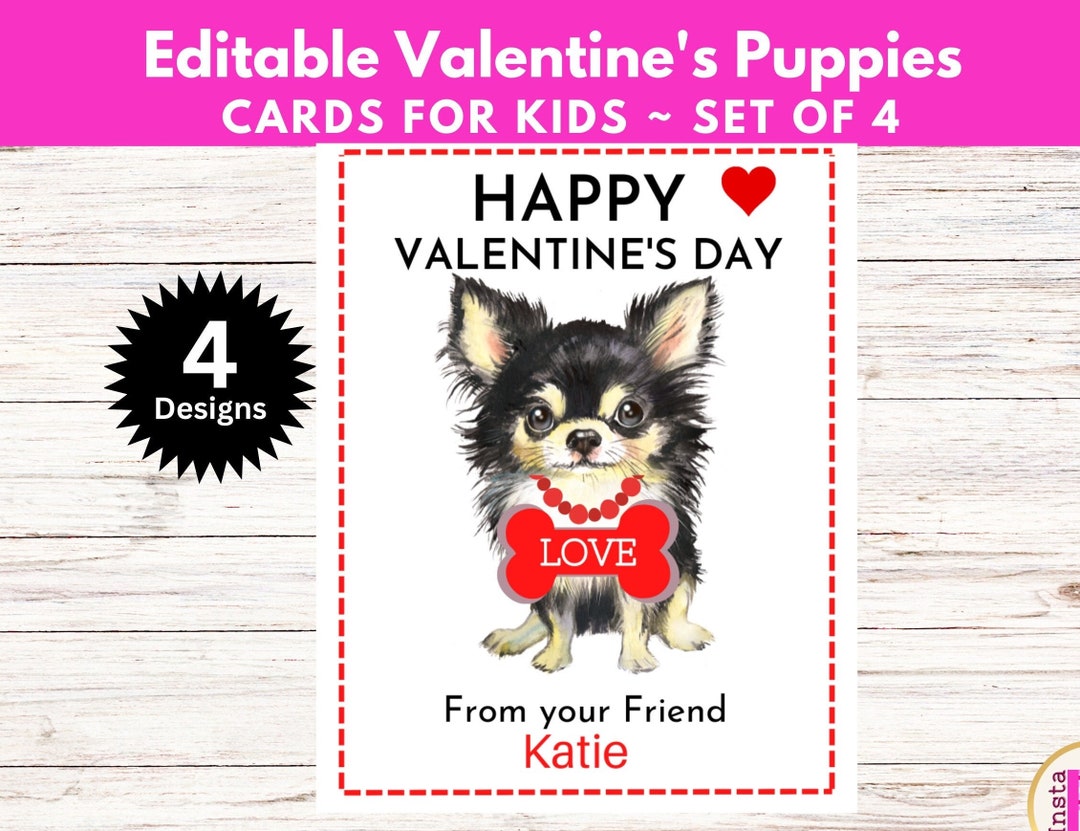 Editable Puppies Valentine's Cards / Printable Valentine Puppy Cards ...