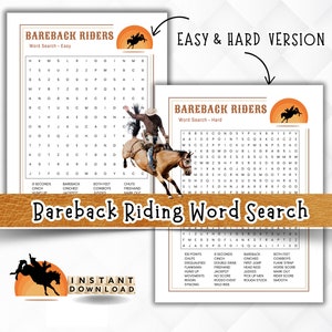 Bareback Riding Word Search, Bucking broncos game for kids, Rodeo Cowgirl, Western Cowboy, Rodeo Mom, Rodeo Lovers, Rodeo Birthday Party