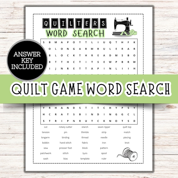 Quilt Game, Word Search, Word Game, Quilt Retreat Games, Quilt Guild Games, Retreat Activities, Gift for Quilters,  (Green)