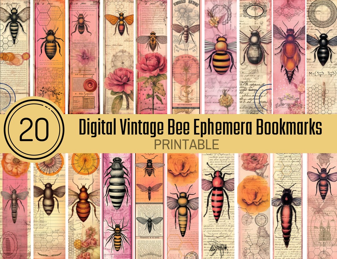 Aesthetic Bookmarks, Bee Ephemera, Printable Bookmark Nature ...
