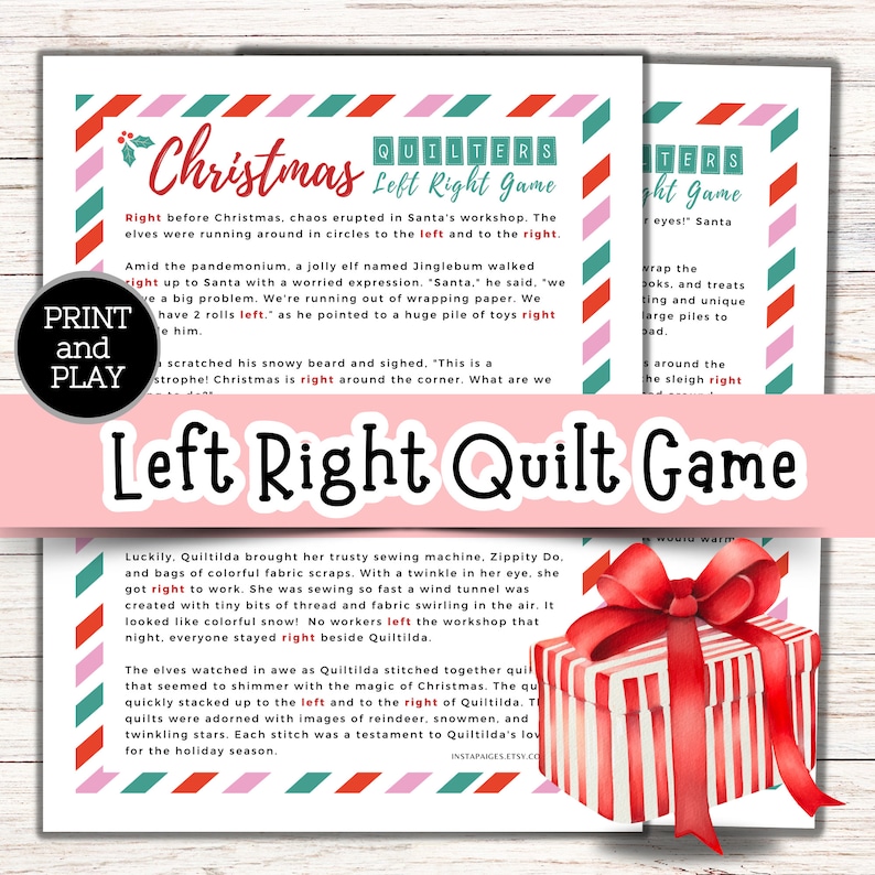 Christmas Left Right Game, Gift Exchange Game, Quilt Guild Games, Quilt
