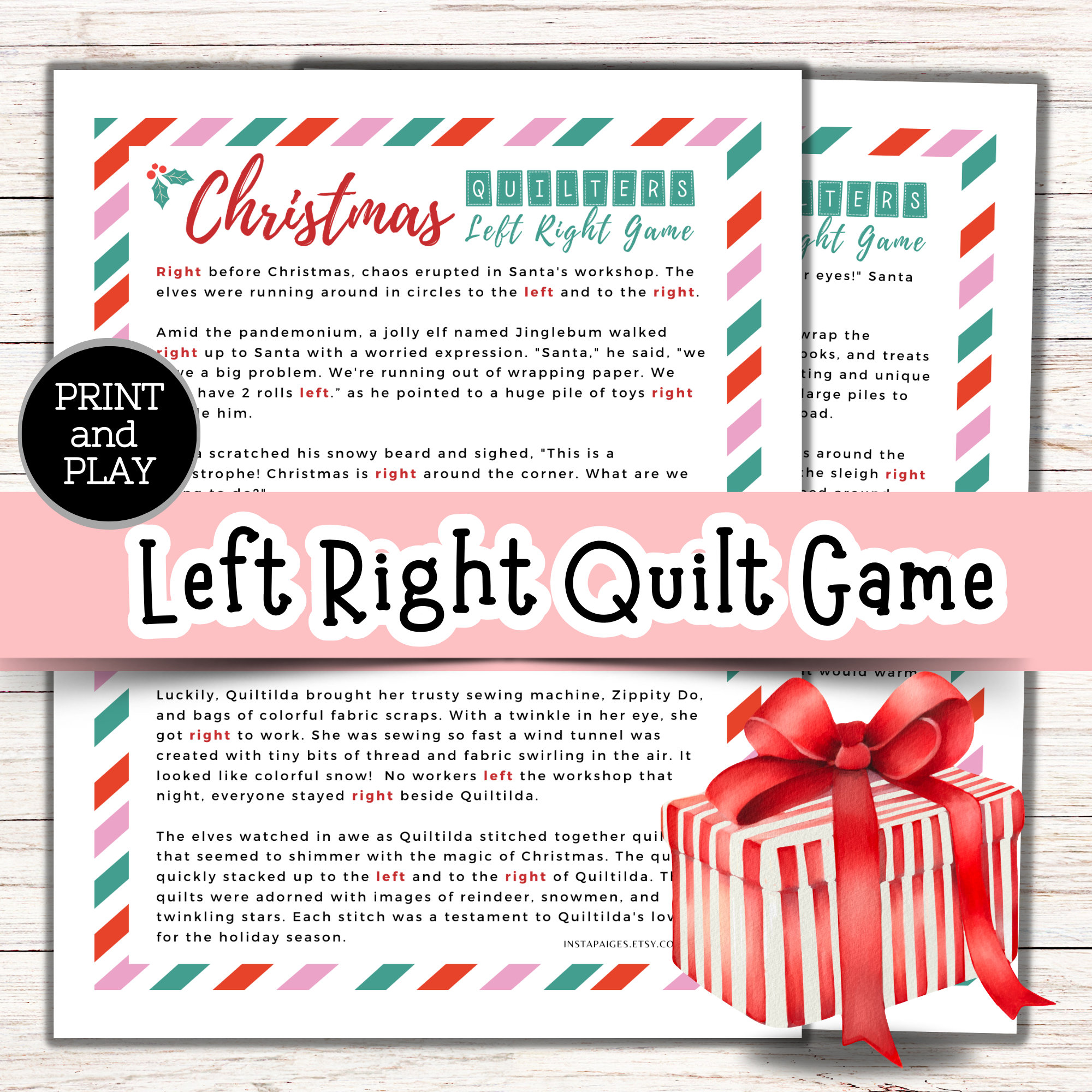 Christmas Left Right Game, Gift Exchange Game, Quilt Guild Games, Quilt