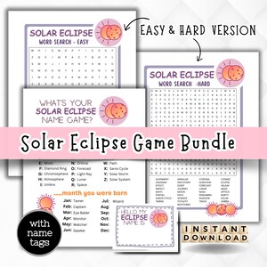 Solar Eclipse Game Bundle, Word Search, Name Game, Games for kids, Solar Eclipse 2024, Totality games, Eclipse Activity Printable, Lunar