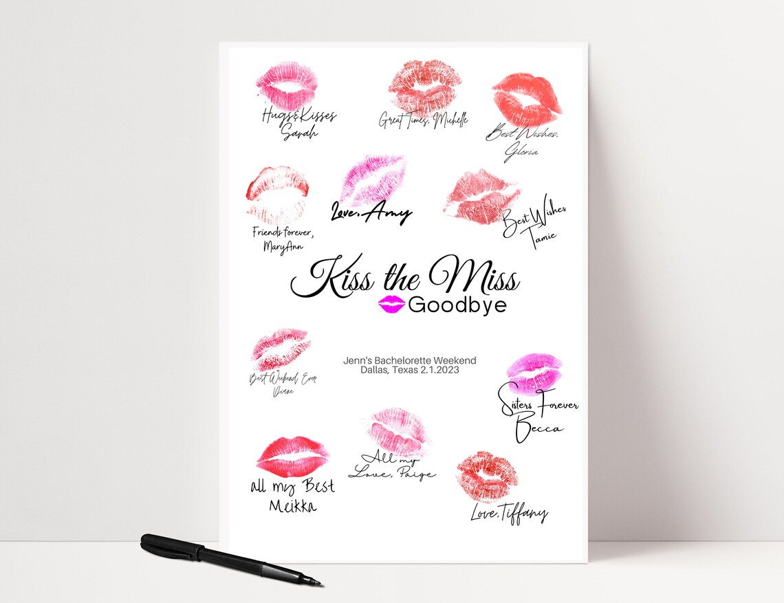 Kiss the Miss Goodbye Printable Template Bachelorette Party - Etsy