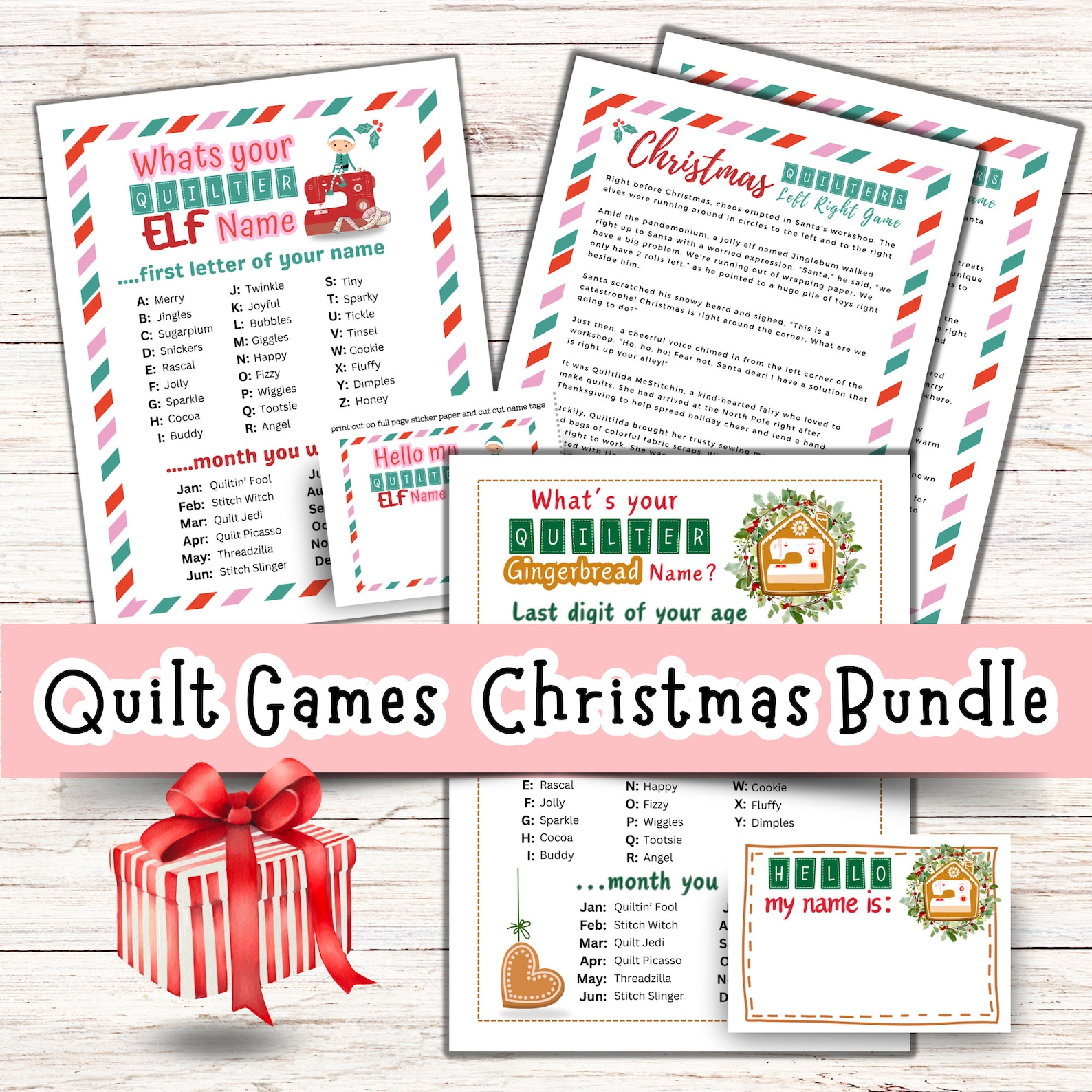 Christmas Left Right Game, Gift Exchange Game, Quilt Guild Games, Quilt