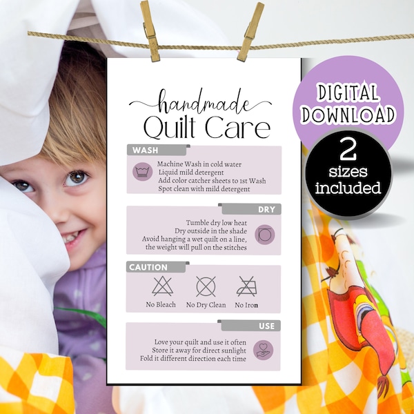 Quilt Care Card, Quilt Gift Tag, Care Instructions, Printable Quilt Care, How to wash a Quilt