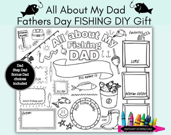 All About My Dad, Fathers Day Fishing Gift from Kids, DIY Gift for Dad, Coloring Page, Bonus Dad, Step Dad, son, daughter, sentimental gift