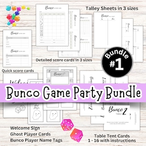 Bunco Party Bundle, Printable Bunco Scoresheets PDF, Bunco Dice Game, Bunco Score Cards, Table Numbers, Tally Sheets,  Ladies Night Games