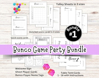 Bunco Party Bundle, Afdrukbare Bunco Scoresheets PDF, Bunco Dice Game, Bunco Scorekaarten, Tafelnummers, Tally Sheets, Ladies Night Games