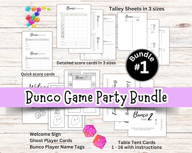 Bunco Party Bundle, Printable Bunco Scoresheets PDF, Bunco Dice Game ...