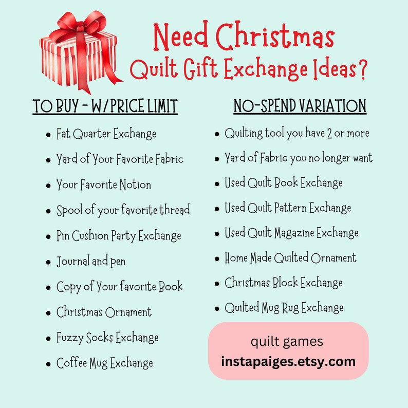 Christmas Left Right Game, Gift Exchange Game, Quilt Guild Games, Quilt