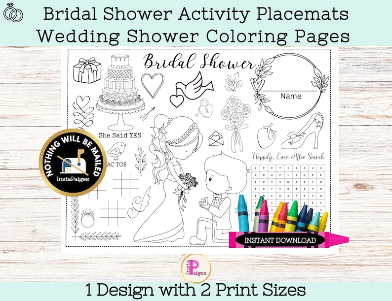 Bridal Shower Coloring Page Placemats Unique Wedding Shower Etsy