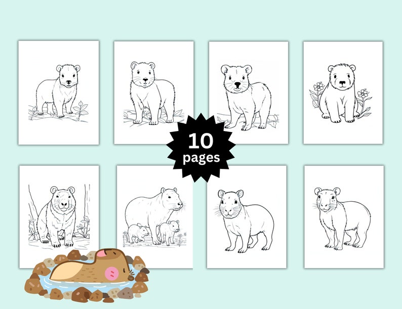 Capybara Coloring Book , Capybara Coloring, Preschool Coloring Pages