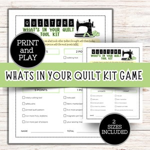 Quiltspel, wat zit er in uw quiltgereedschapsset, quiltretraitespellen, quiltgildespellen, retraite-activiteiten, ijsbrekerspel (groen)