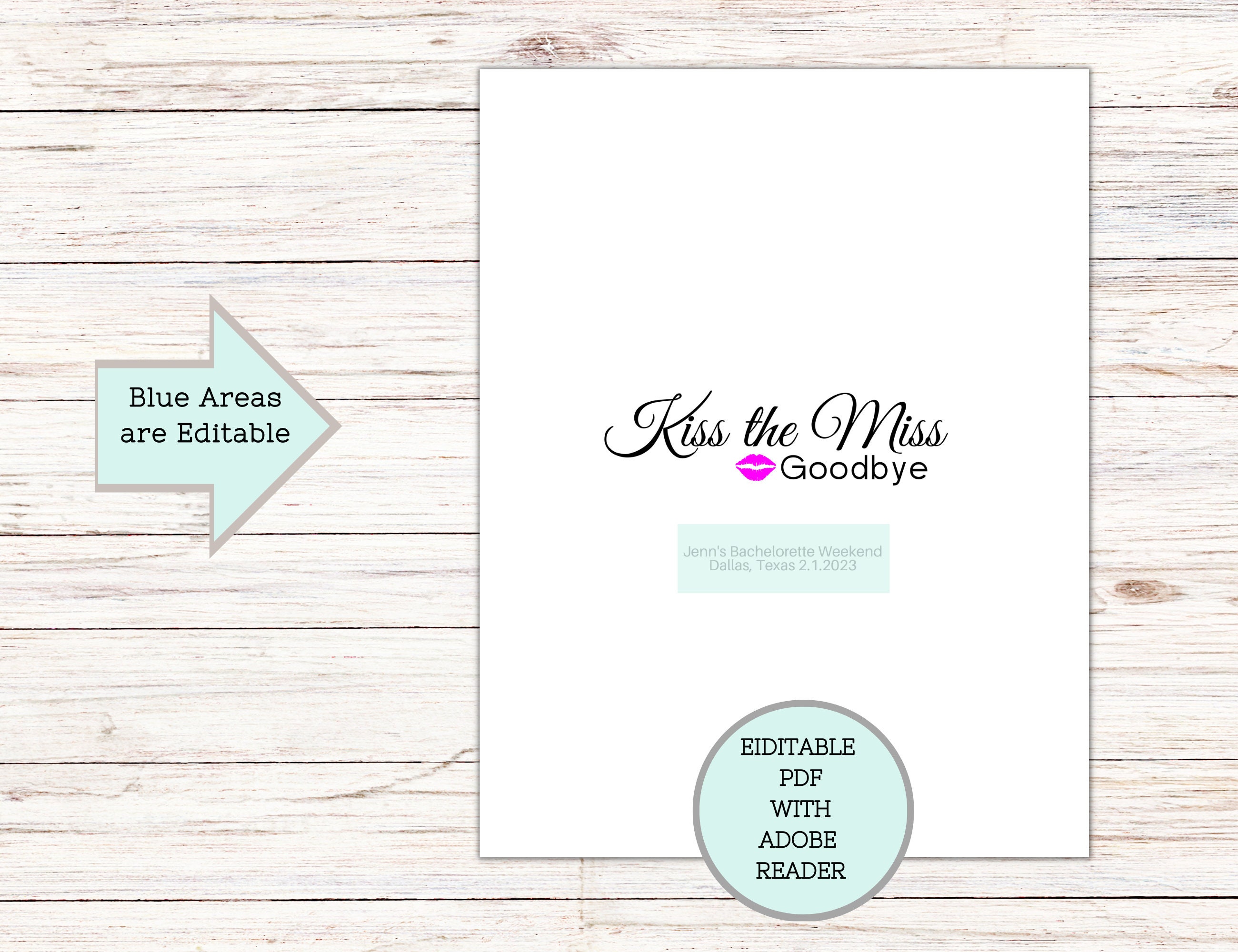 Kiss the Miss Goodbye Printable Template Bachelorette Party - Etsy