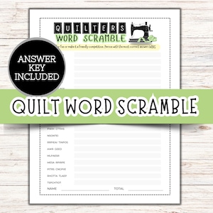 Quilt Woord Scramble, Quilt Retraite Spelletjes, Quilt Gilde Spelletjes, Retraite Activiteiten, Retraite Planning, Quilt Spelletjes, IJsbreker Spel (Groen)