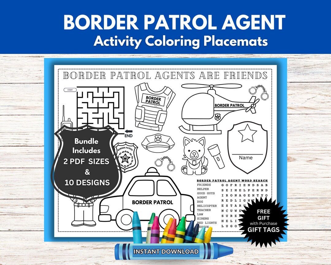 Border Patrol Agent Support Activity Coloring Placemats / Law ...