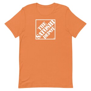 The Satoshi Depot Bitcoin Shirt - 100% Cotton Unisex Tee - Orange or Black Punny BTC Gift - Pre-Shrunk