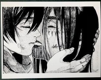 Eren and Mikasa Black White FAN-MADE Art Print AOT High