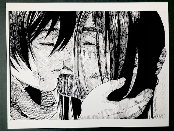 Eren and Mikasa Black & White FAN-MADE Art Print | AOT | High-Quality | Eren Yaeger | Mikasa Ackerman | Attack on Titan | Anime Poster