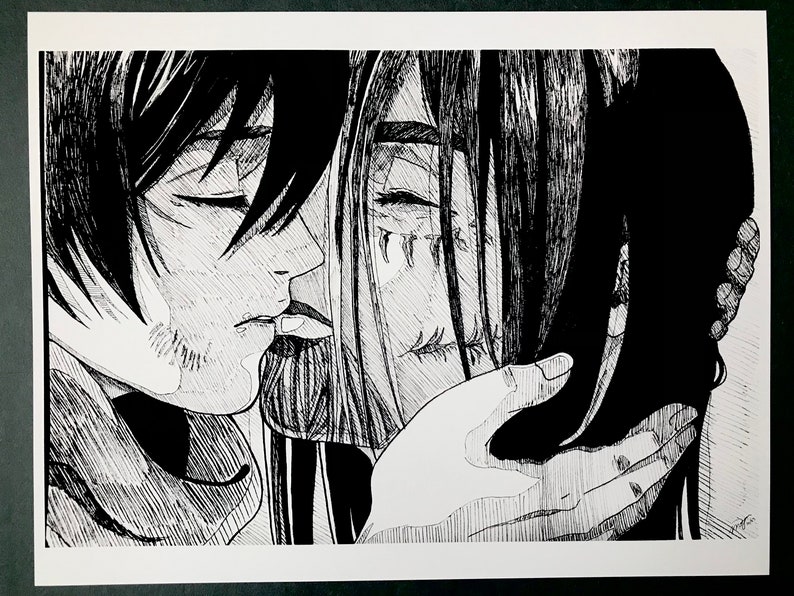 Eren and Mikasa Black & White FAN-MADE Art Print | AOT | High-Quality | Eren Yaeger | Mikasa Ackerman | Attack on Titan | Anime Poster image 1