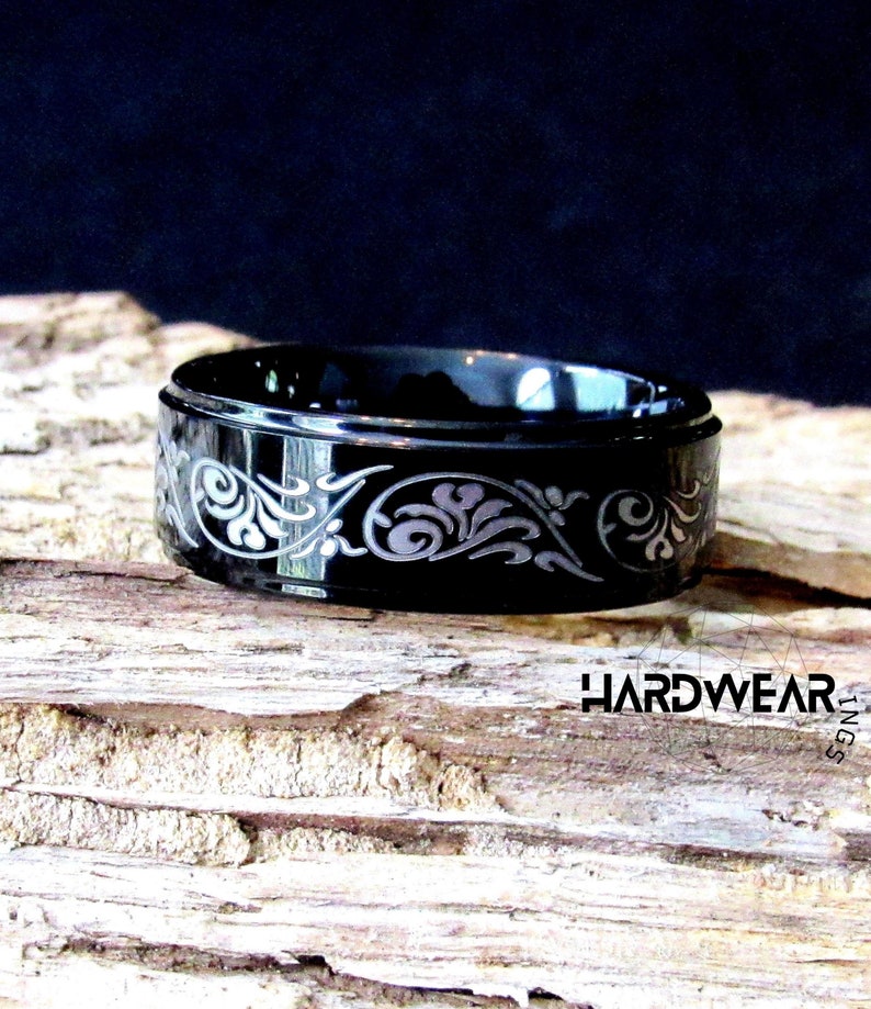 Mens Black Tungsten Custom Design With Fancy Edges. Wedding - Etsy