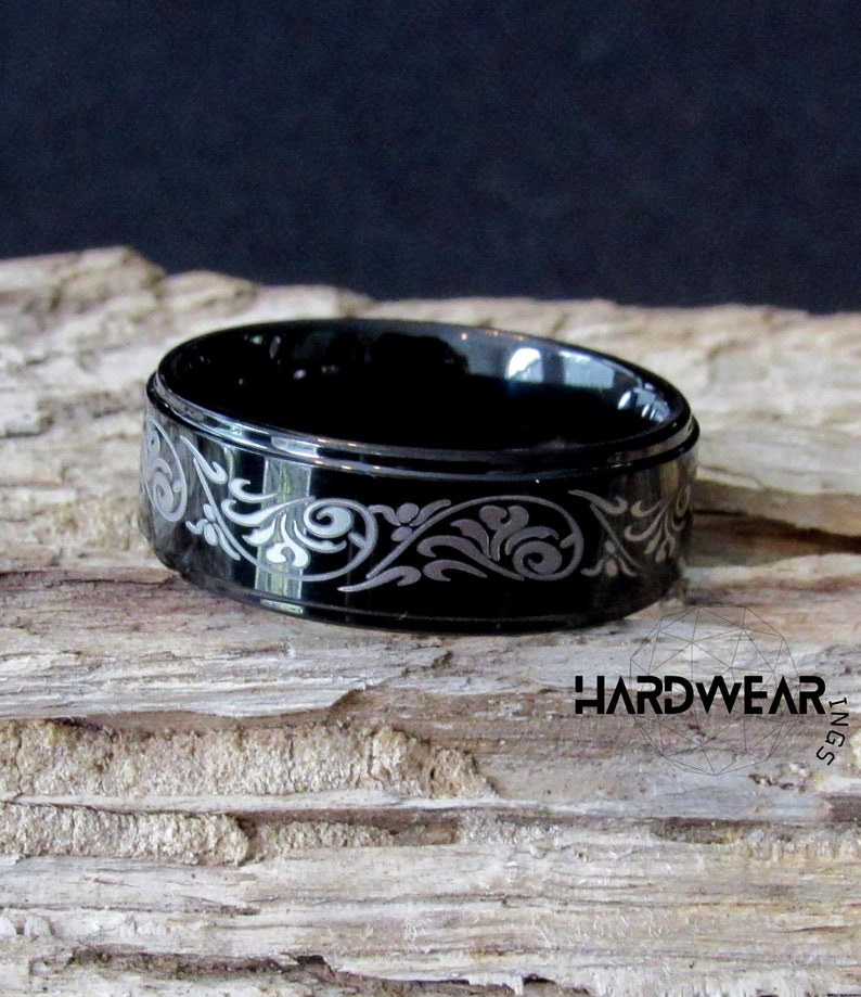 Mens Black Tungsten Custom Design With Fancy Edges. Wedding - Etsy