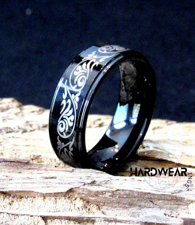 Mens Black Tungsten Custom Design With Fancy Edges. Wedding - Etsy