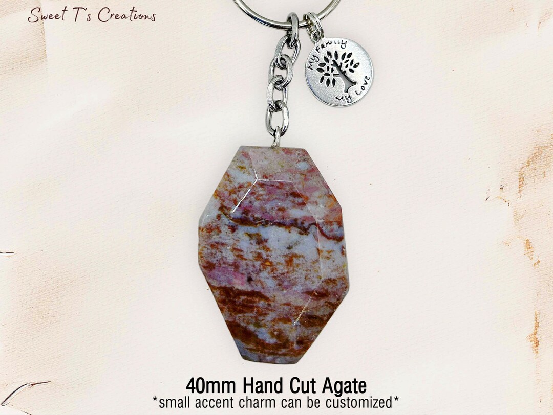 Agate Keychain, Unique Hand Cut, Customizable, Chakra Gemstone, FOB ...