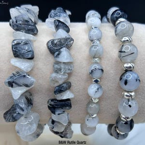 B&W Rutile Quartz Bracelet w/ Optional Charm, Customizable, Genuine Chakra Protection Crystal, Handmade Gemstone Jewelry, Unique Unisex Gift