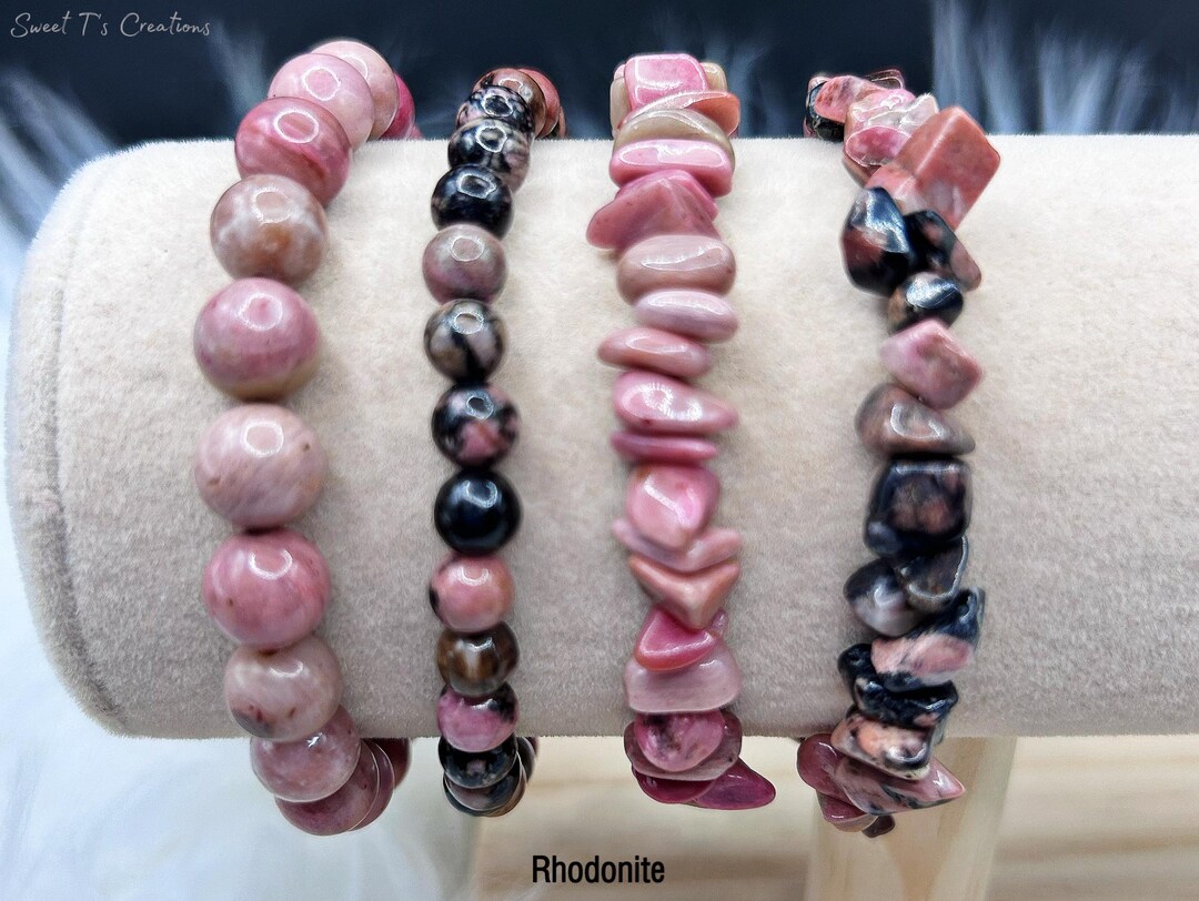 Pink & Black Rhodonite Bracelet W/ Optional Charm, Customizable ...
