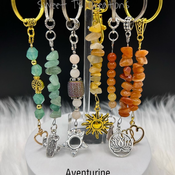 Porte-clés avec pierres précieuses, cristaux d'aventurine chakra, attrape-soleil, breloque pour rétroviseur, bijou de sac à main, cadeau parfait, vert, rouge, jaune