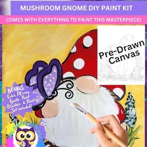 NEW - Mushroom Gnome - Painting Kit - Paint Your Own - Canvas Painting - Paint & Sip - Paint Party - DIY Paint Kit