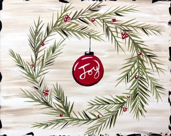 NEW Joy Ornament Wreath Painting Kit - DIGITAL DOWNLOAD - Paint Your Own - Canvas Painting - Paint & Sip - Paint Party - Paint Kit