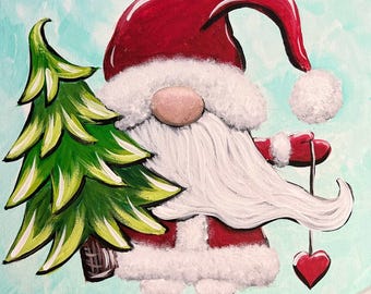 NEW - Christmas Tree Gnome Painting Kit - Paint Your Own - Hand-Drawn - Canvas Painting - Paint & Sip - Paint Party - DIY Paint Kit