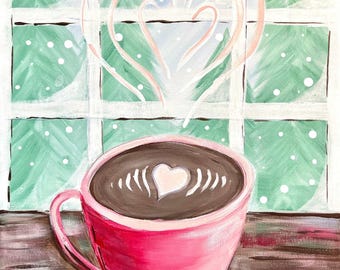 NEW Love You A Latte Painting Kit - Paint Your Own - Hand-Drawn - Canvas Painting - Paint & Sip - Paint Party - Paint Kit - DIY Paint Kit