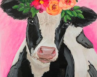 Moo-rial the Cow and Flowers Painting Kit - Paint Your Own - Canvas Painting - Paint & Sip - Paint Party - Paint Kit - DIY Paint Kit