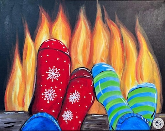NEW - Toasty Toes Painting Kit - Paint Your Own - Hand-Drawn - Canvas Painting - Paint & Sip - Paint Party - DIY Paint Kit