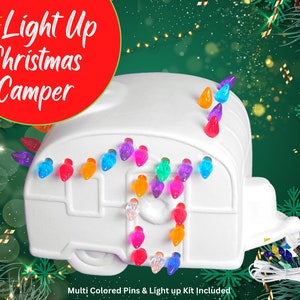 Light Up Holiday Christmas Camper - Ceramic Bisque - Unpainted - Light Up Kit Included