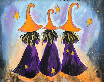 NEW - Three Witches Painting Kit - Paint Your Own - Hand-Drawn - Canvas Painting - Paint & Sip - Paint Party - Paint Kit - DIY Paint Kit