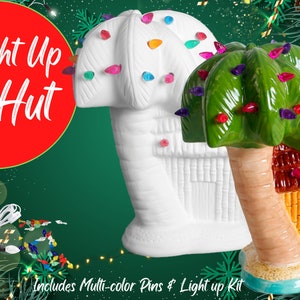 Light Up Holiday Christmas Tiki Hut - Ceramic Bisque - Unpainted or Painted - Light Up Kit Included