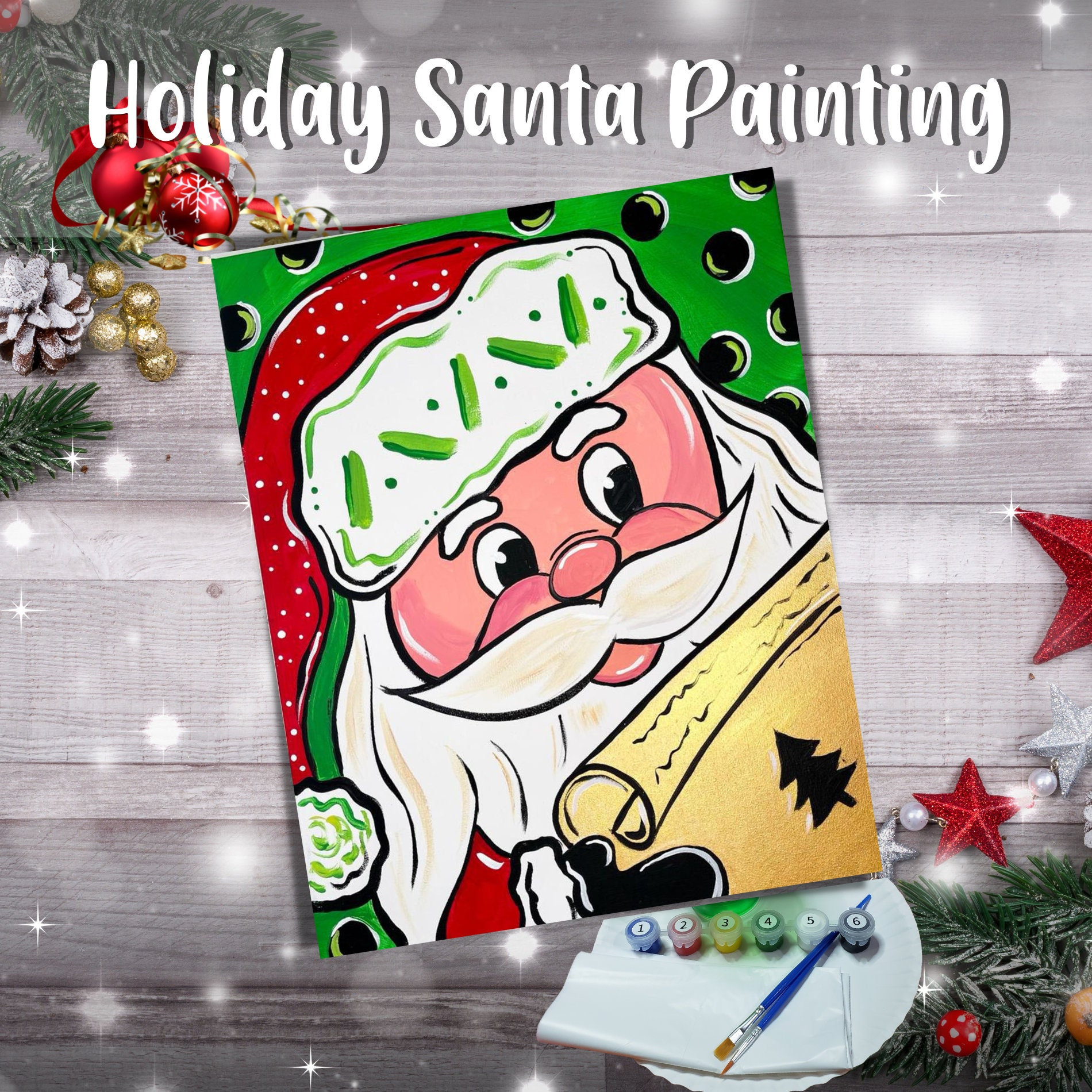 DIY Holiday Santa Painting Kit - Paint Your Own - Hand-drawn - Canvas ...