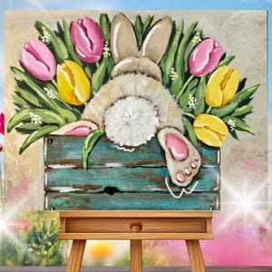 NEW Happy Bunny in the Flower Box Art Kit - Paint Your Own - Canvas Painting - Paint & Sip - Paint Party - DIY Paint Kit
