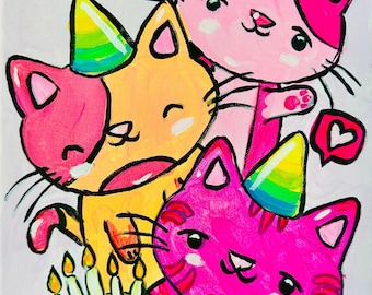 Birthday Hello Kitty Cats Painting Kit - Paint Your Own - Canvas Painting - Paint & Sip - Paint Party - Paint Kit - DIY Paint Kit