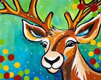 NEW - Reindeer Painting Kit - Paint Your Own - Hand-Drawn - Canvas Painting - Paint & Sip - Paint Party - Paint Kit - DIY Paint Kit