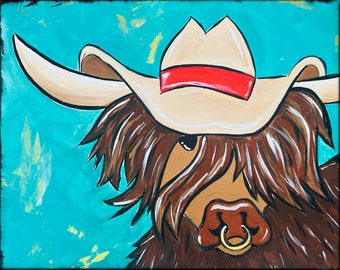 NEW - Cowboy Highlander Cow Painting Kit - Paint Your Own - HandDrawn Canvas Painting - Paint & Sip - Paint Party - DIY Paint Kit